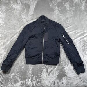 Allsaints Kuma Bomber Jacket Women Small Black Full Zip Lightweight Goth Minimal